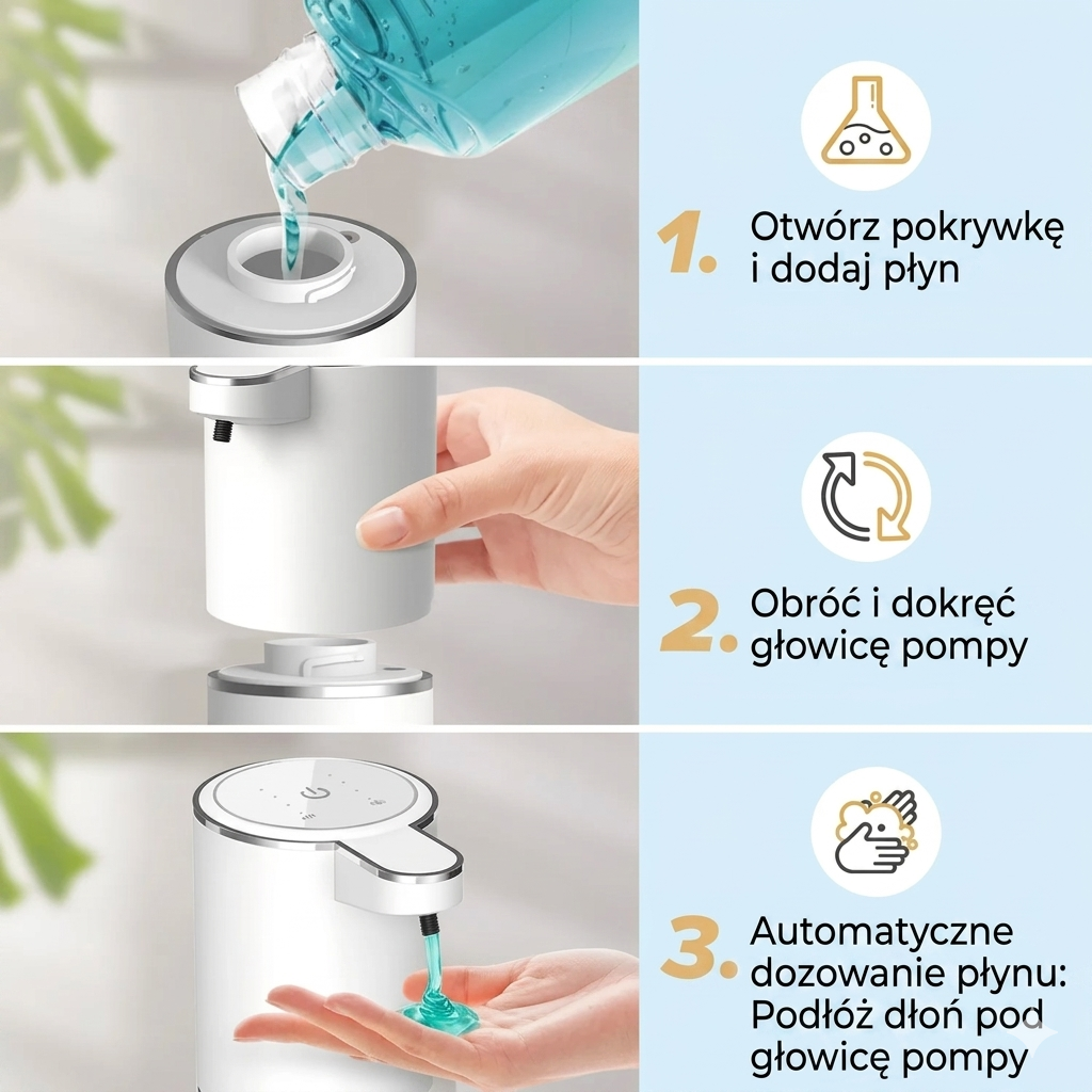 Intelligent automatic soap dispenser – touchless, fast sensor, modern use in the bathroom